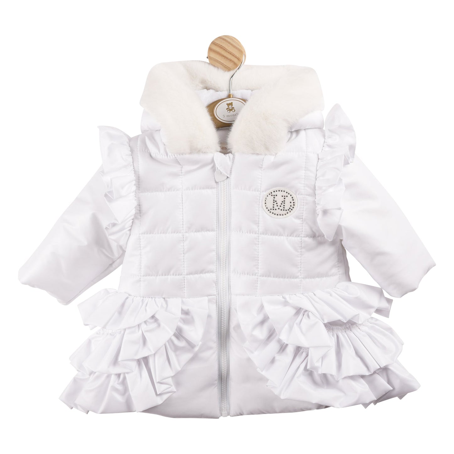 Irredescent White Coat With Fur Hood