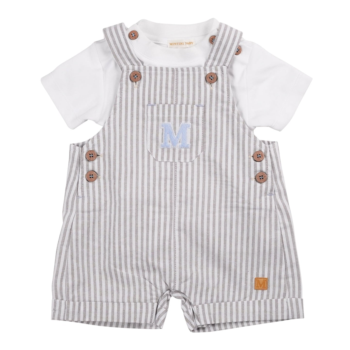 Greige Pinstripe T-Shirt & Short Dungaree