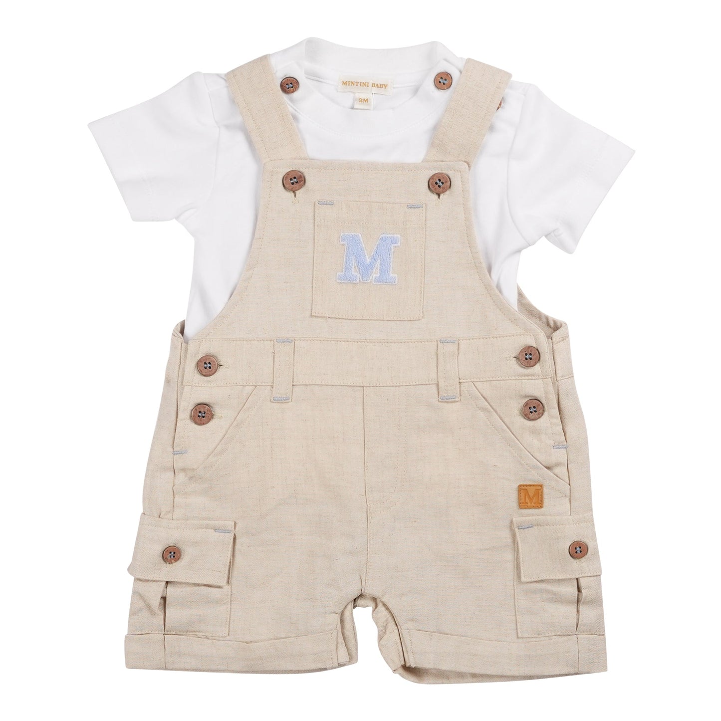 Beige Linen Cargo T-Shirt & Short Dungaree
