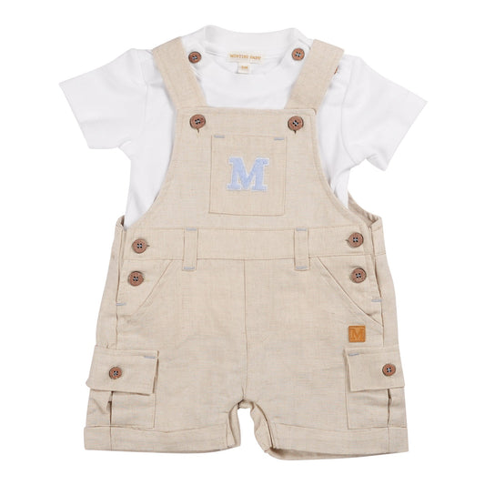 Beige Linen Cargo T-Shirt & Short Dungaree