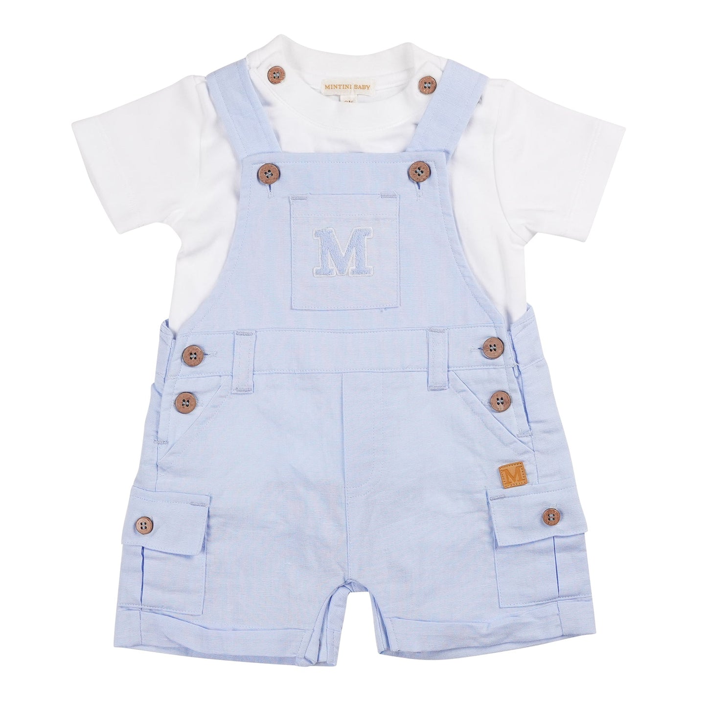Blue Linen Cargo T-Shirt & Short Dungaree