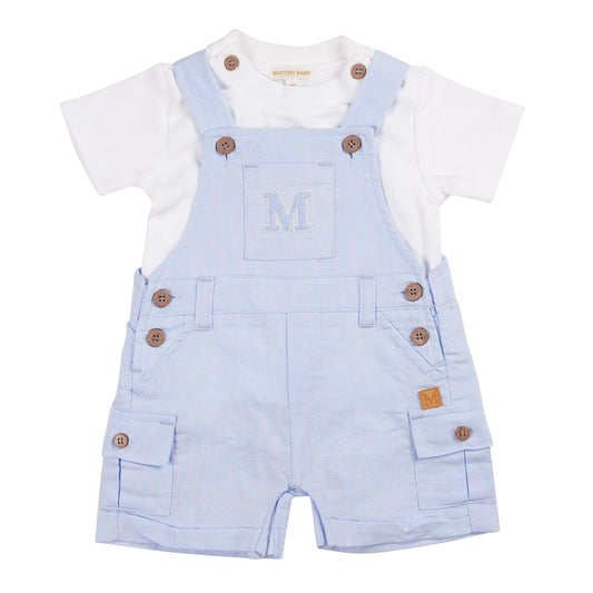 Blue Linen Cargo T-Shirt & Short Dungaree