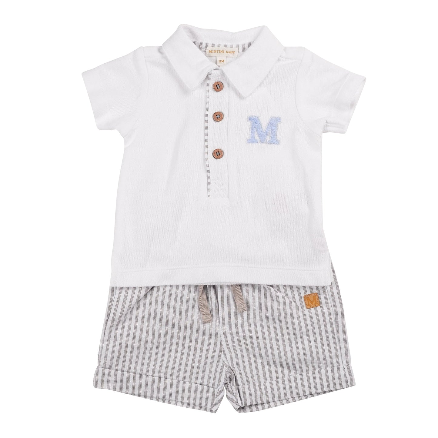 Greige Pinstripe Polo & Short Set