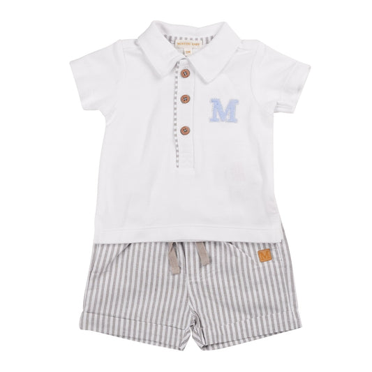 Greige Pinstripe Polo & Short Set