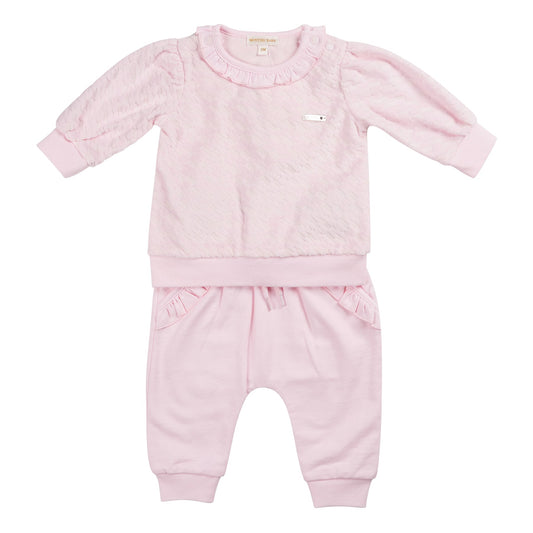 2 Piece Pink Velour Tracksuit Set