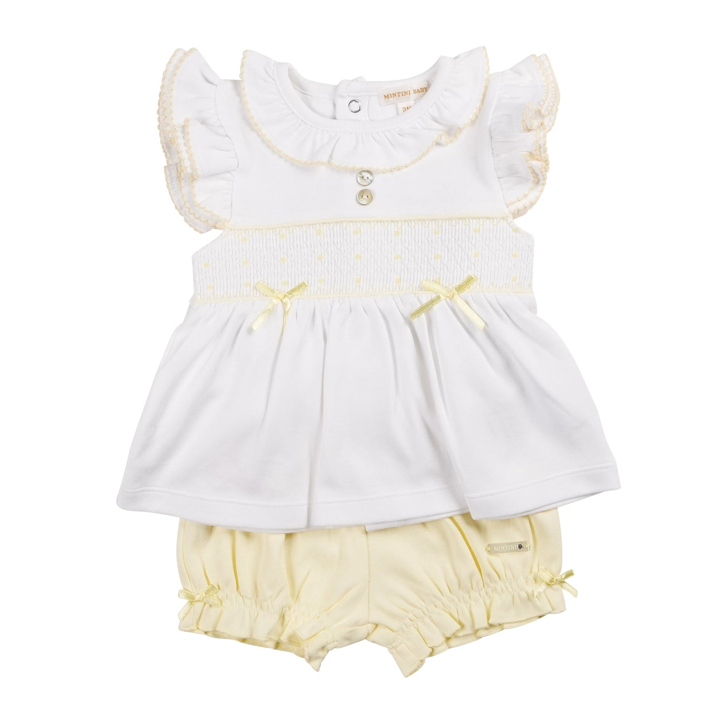 White and Lemon Smocked Top and Bloomer Short