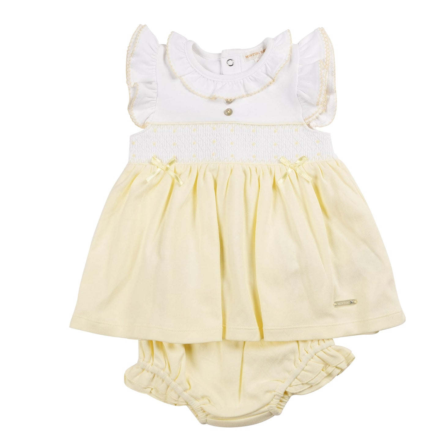 White and Lemon Smocked Dress and Bloomers