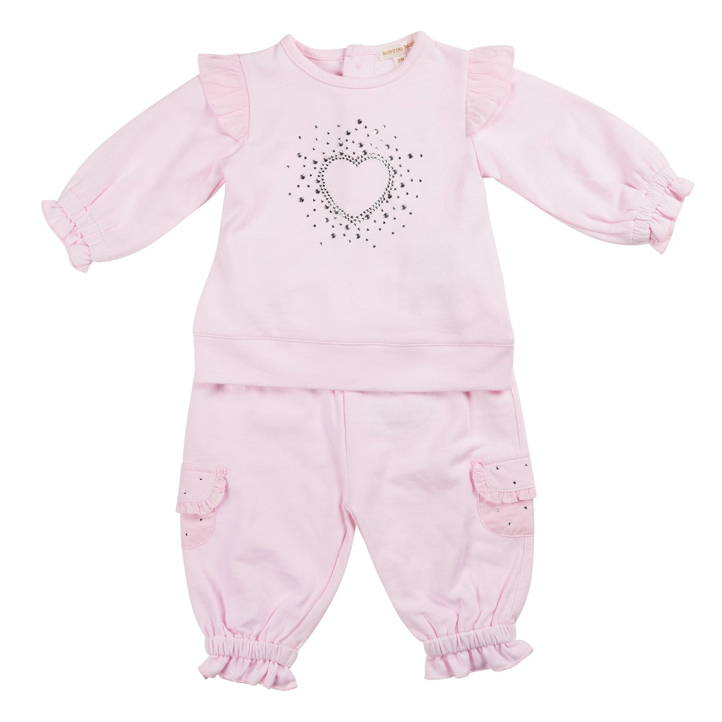 Pink Frill Diamante Tracksuit Set