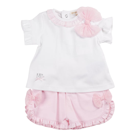 Pink And White Tuille Bow Top and Short