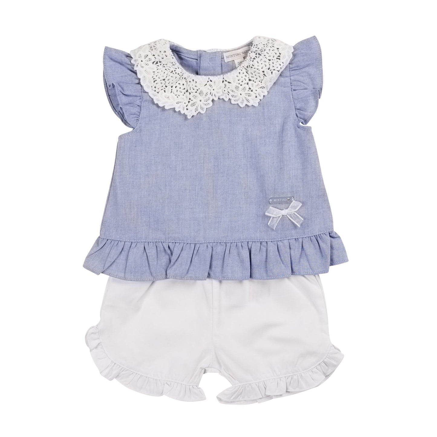 Blue Broderie Collar Top and Short