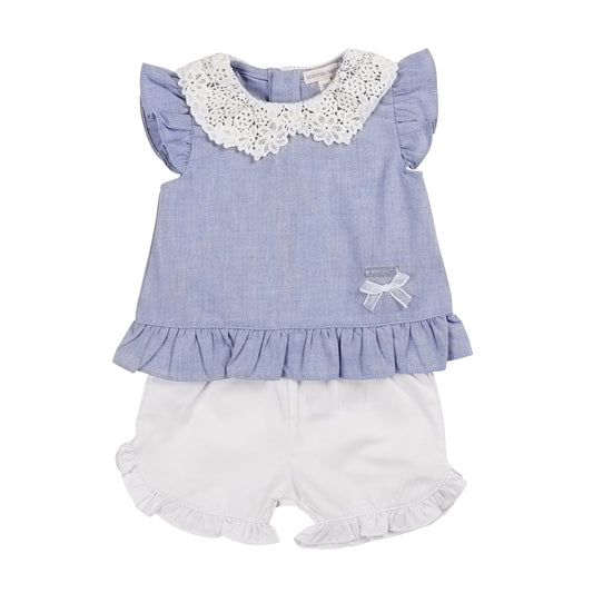 Blue Broderie Collar Top and Short