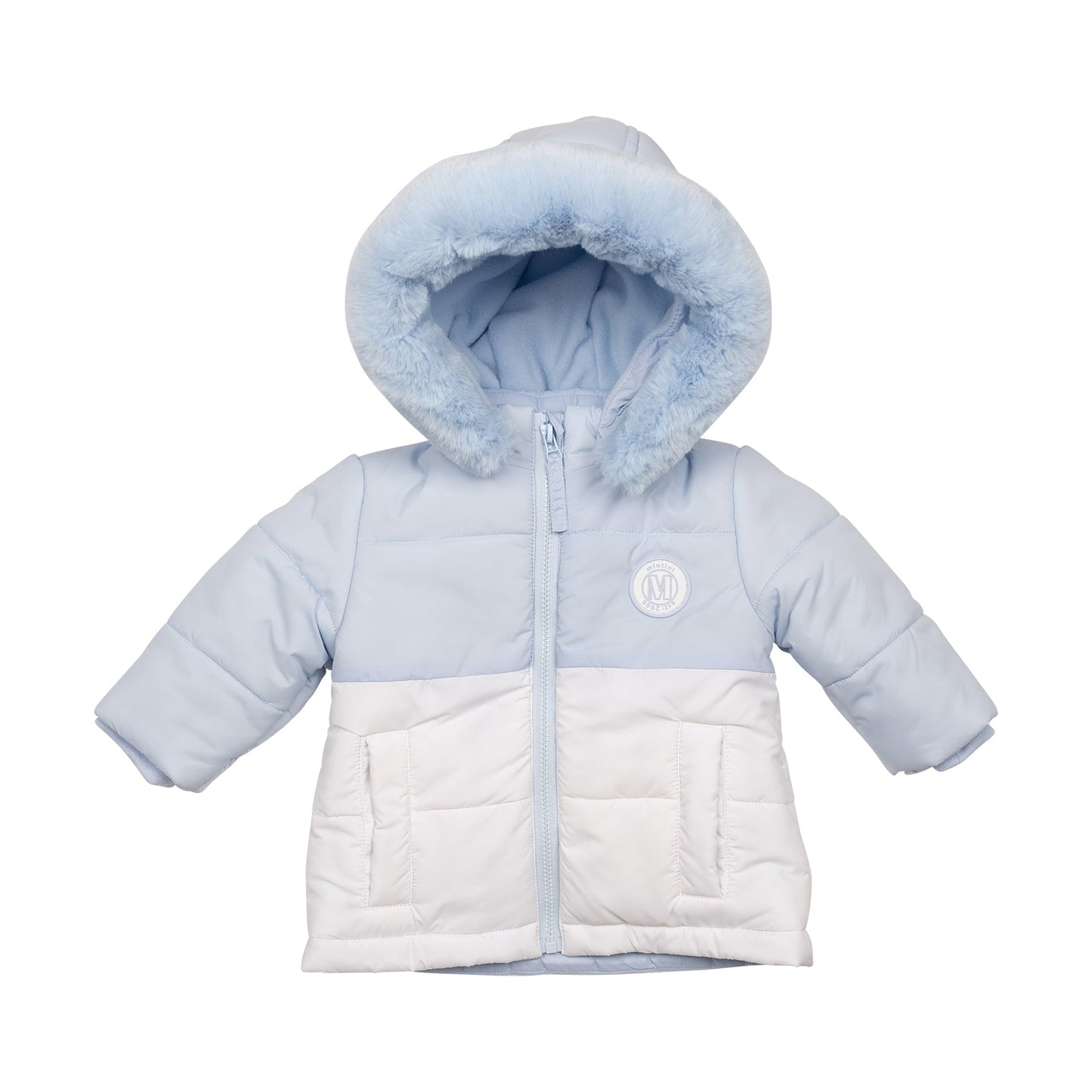 Blue White Fur-Hooded Coat