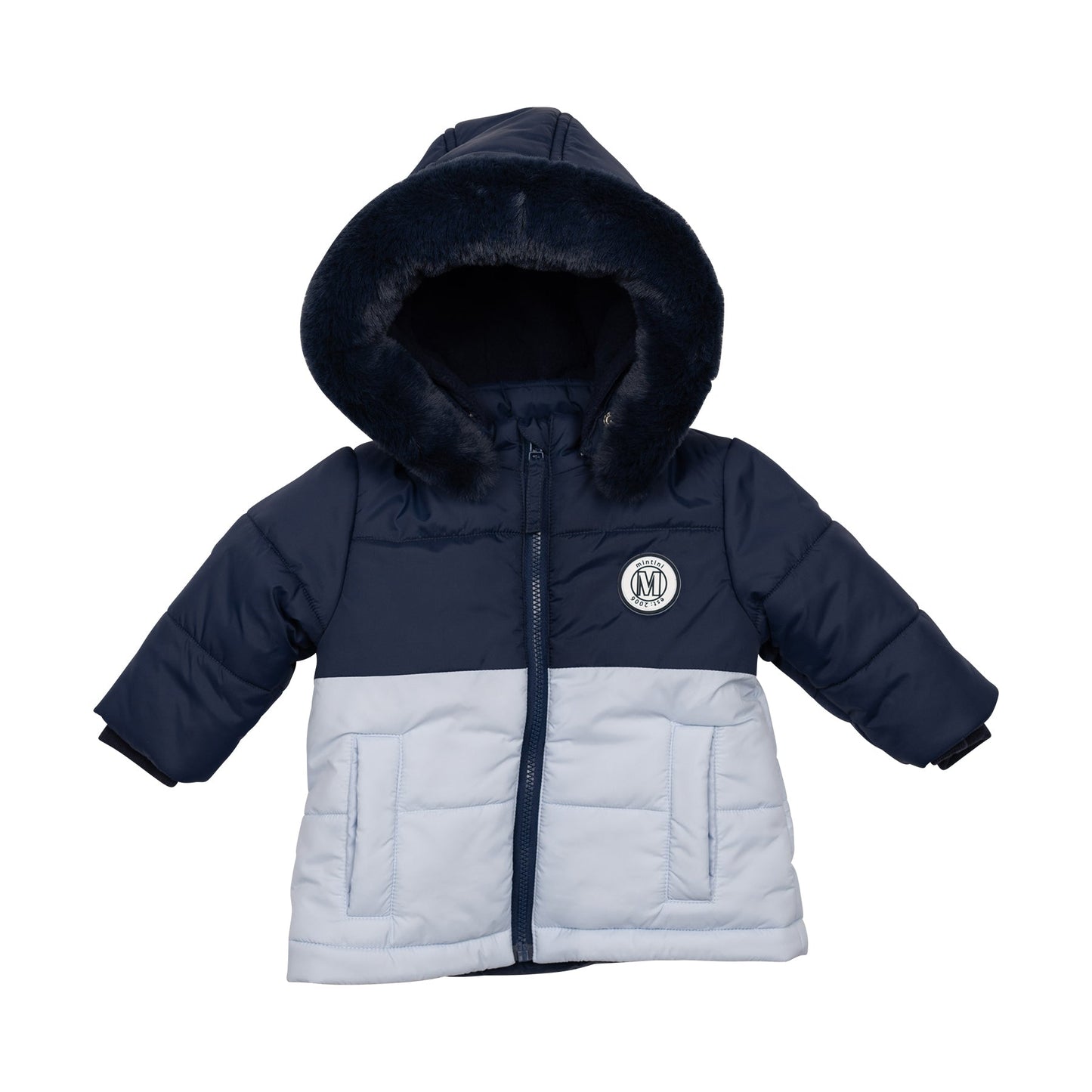 Navy Blue Fur-Hooded Coat