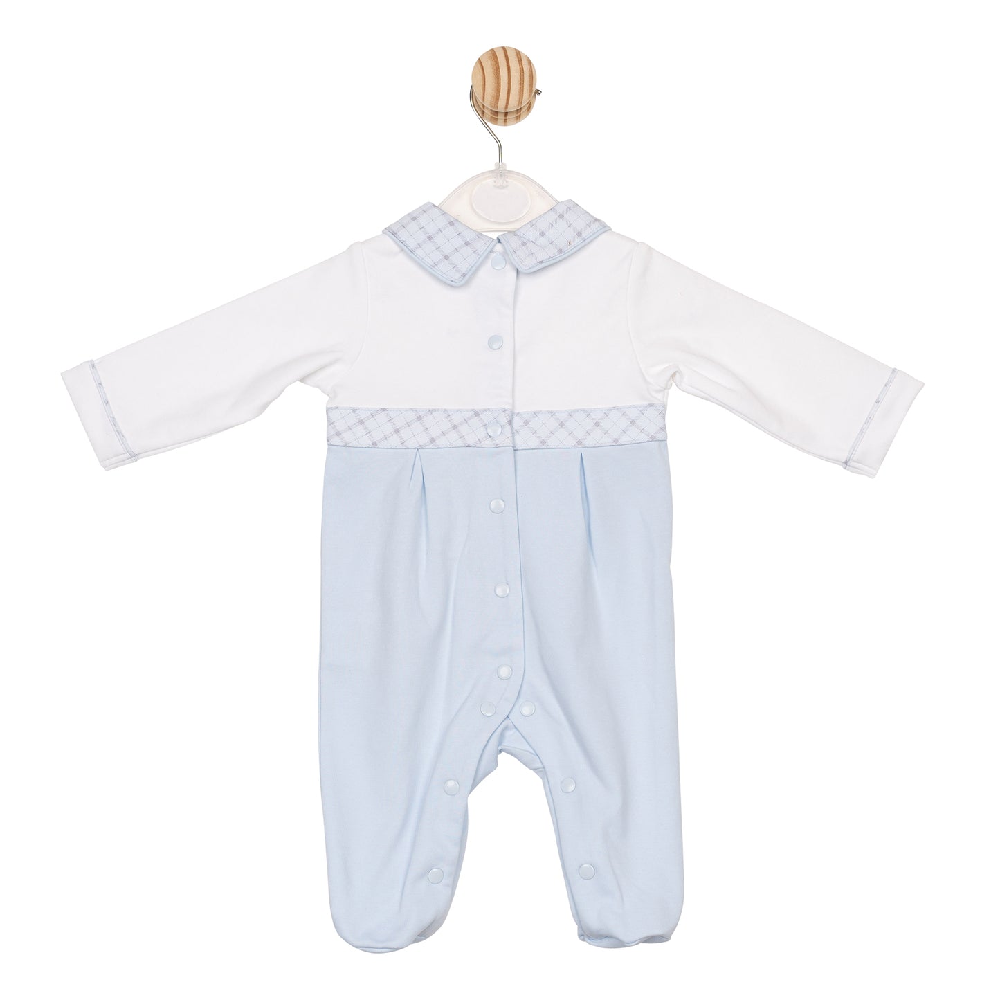 Blue White Printed Check Babygrow
