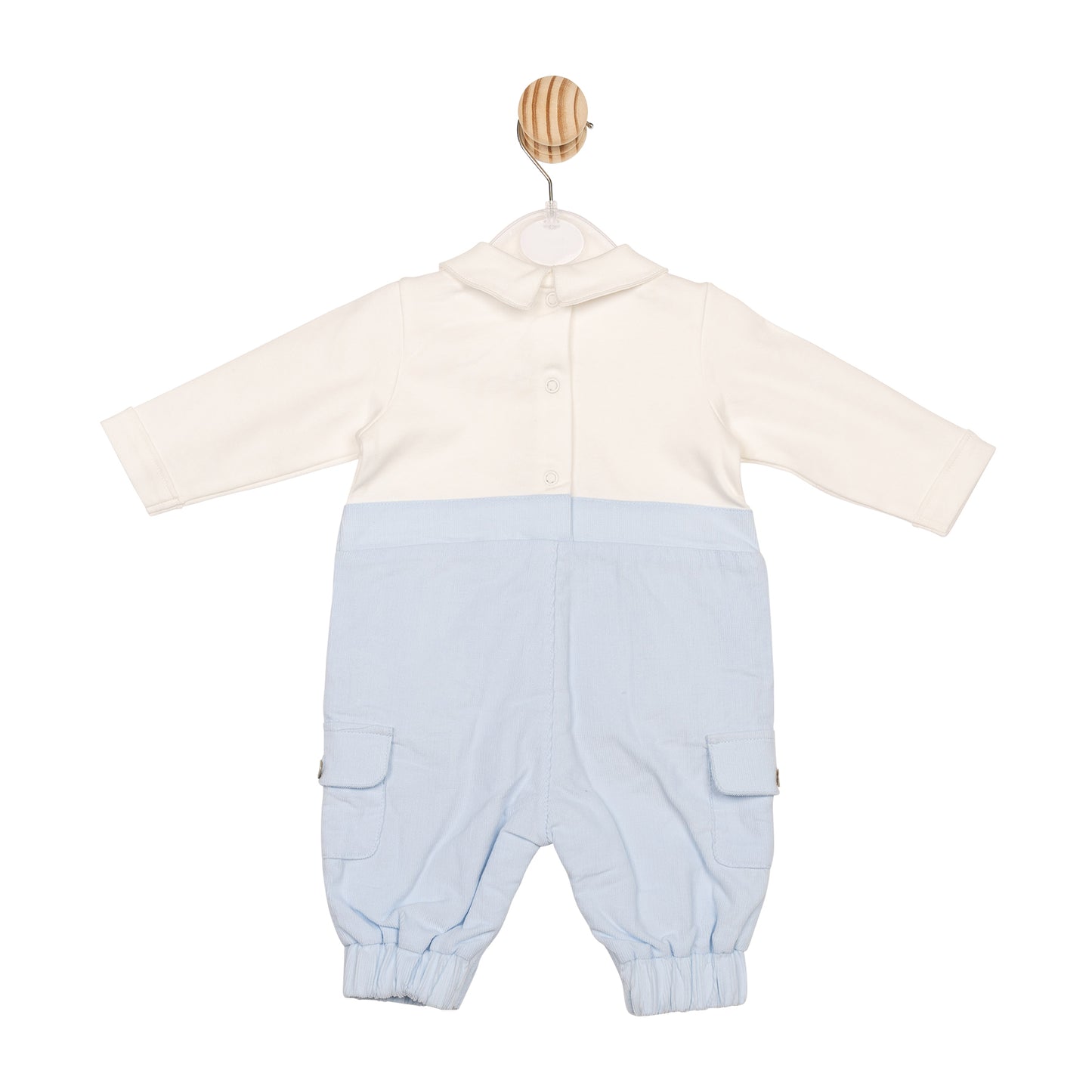 Ivory and Blue Baby Cord Romper