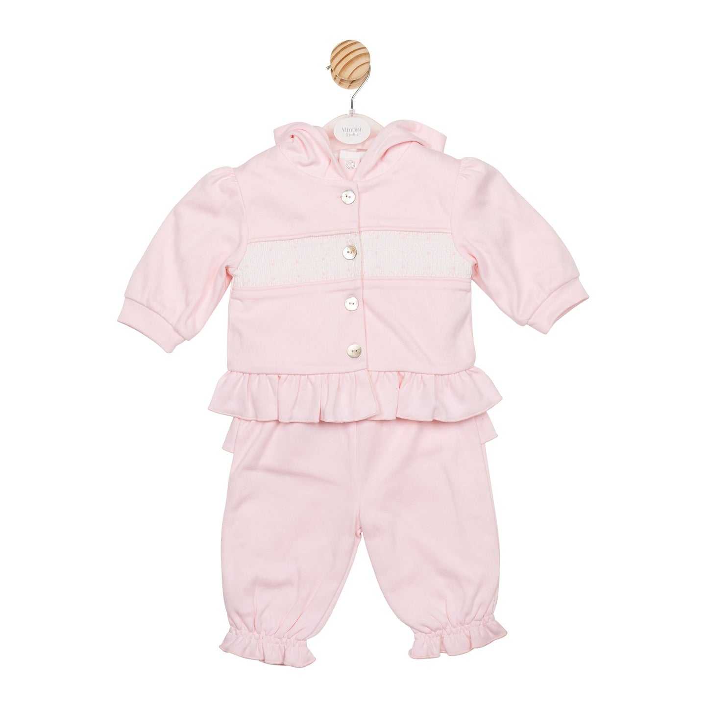 Pink Smocked 3 Piece Tracksuit