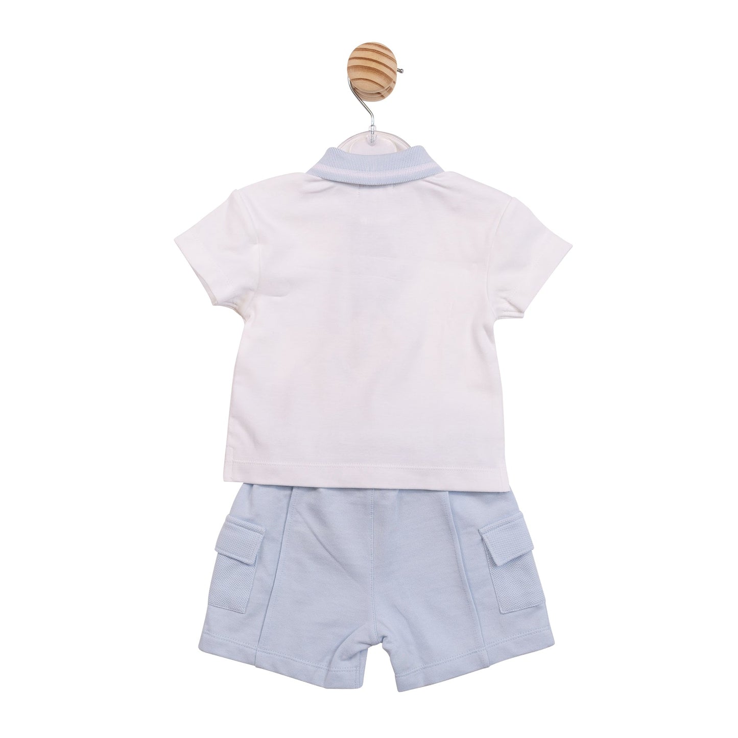 White and Blue Cargo Polo Top and Short Set