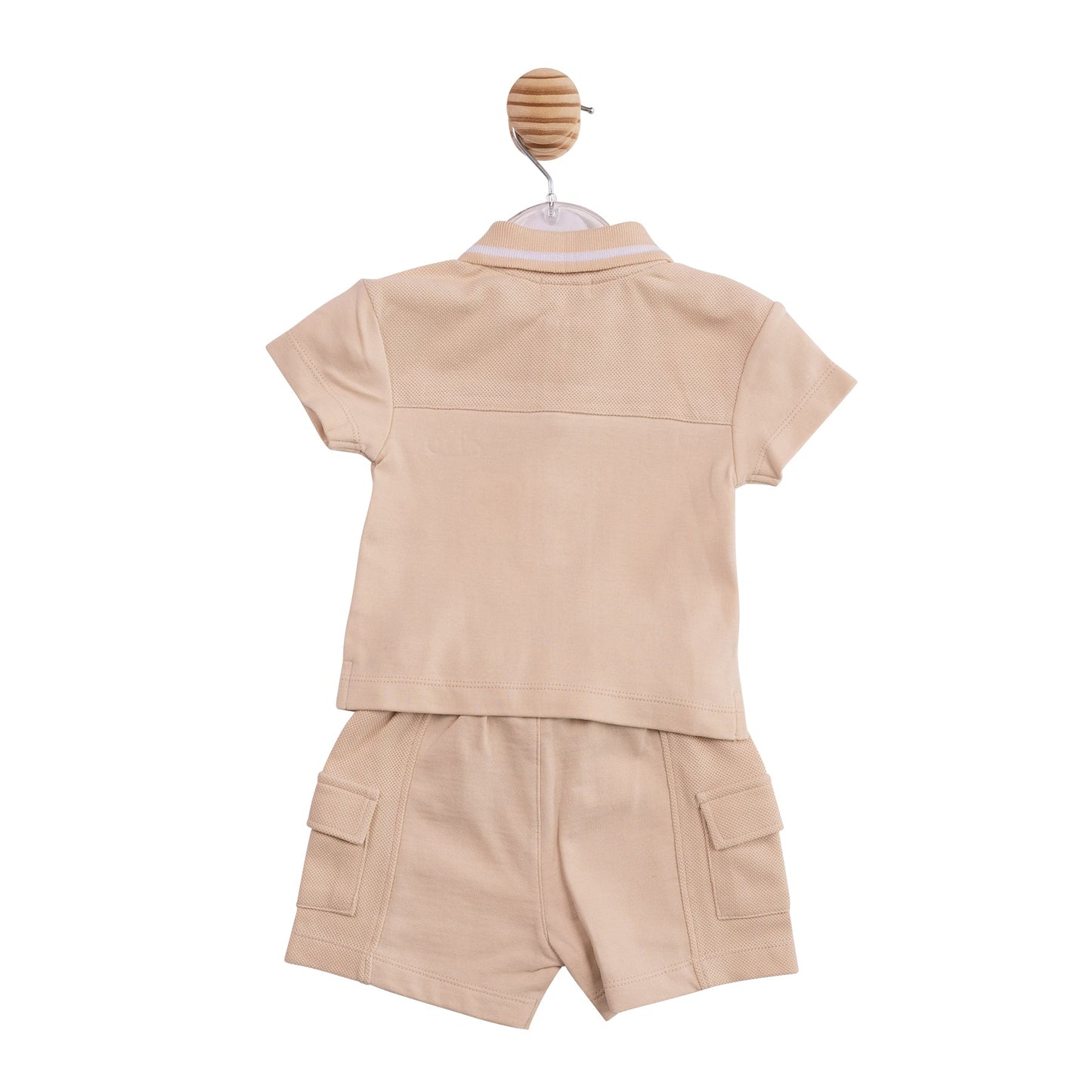 Beige Collared Cargo Top and Short Set