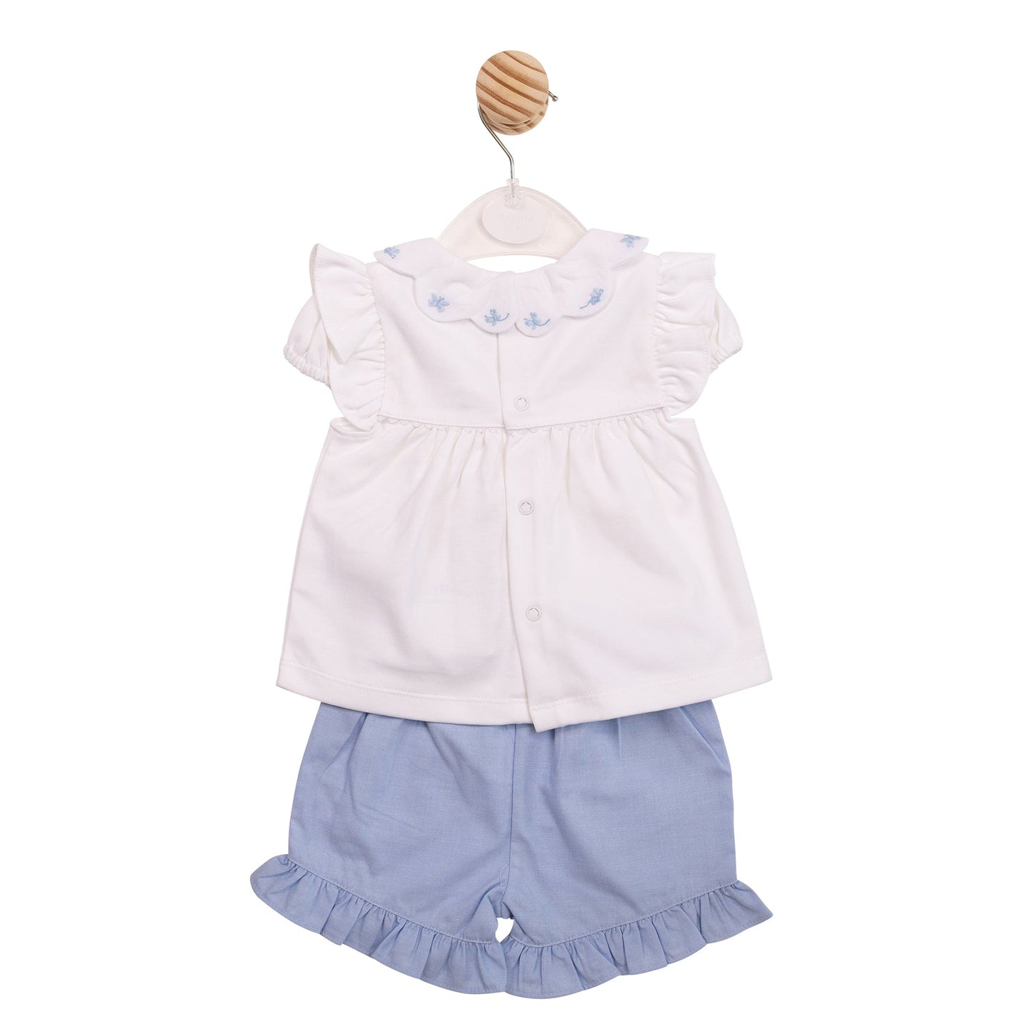White and Blue Butterfly Collar Top and Short