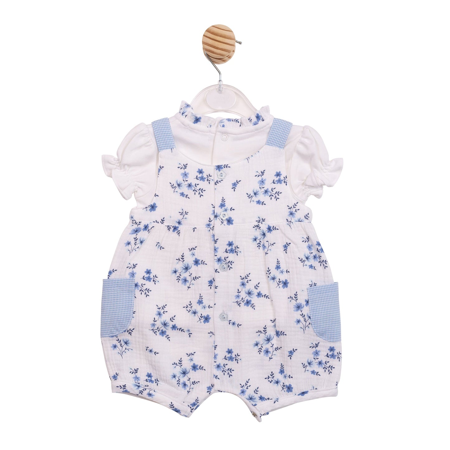 Blue Floral Gingham Romper Dungaree