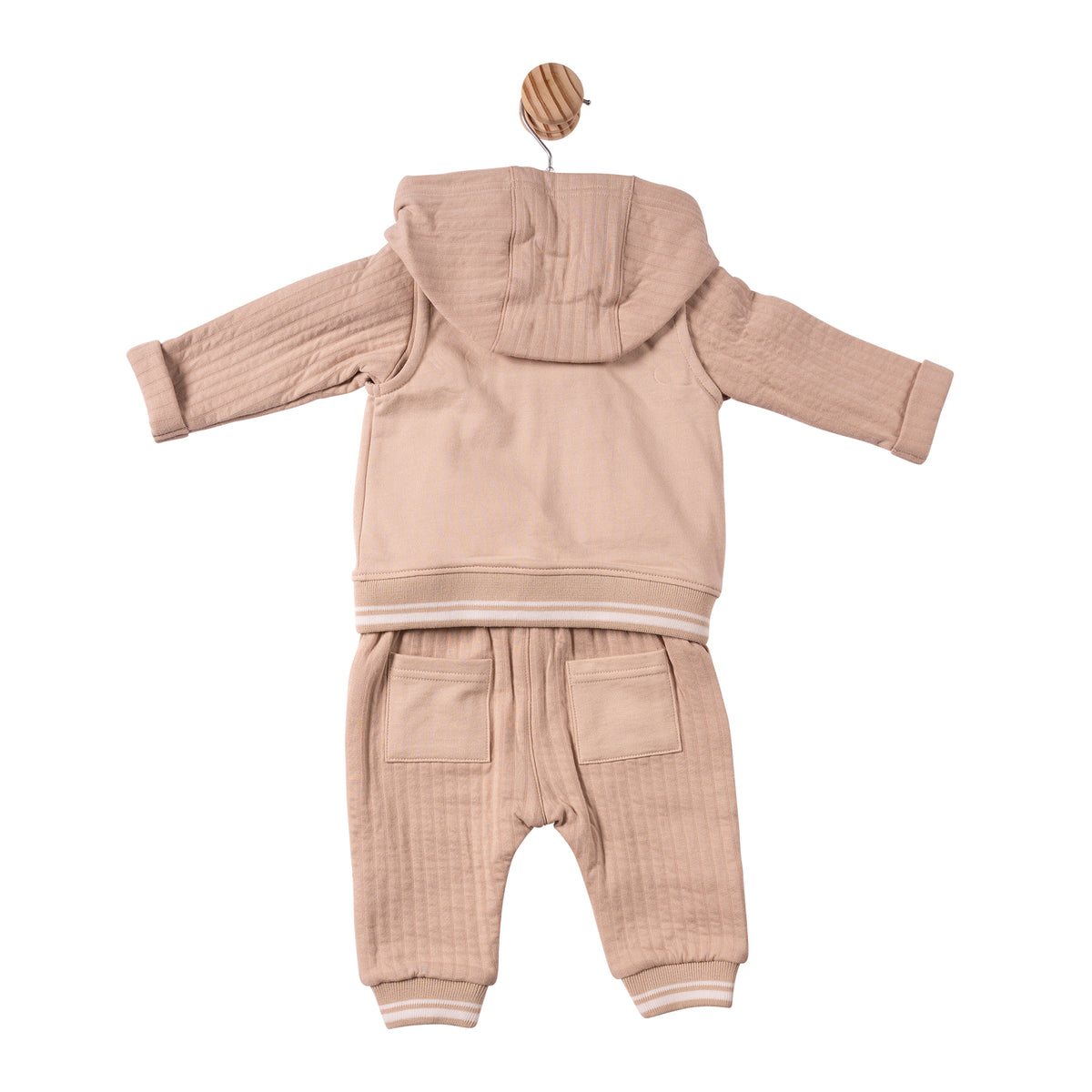 Beige French Terry Top, Trouser & Gilet - MB7339