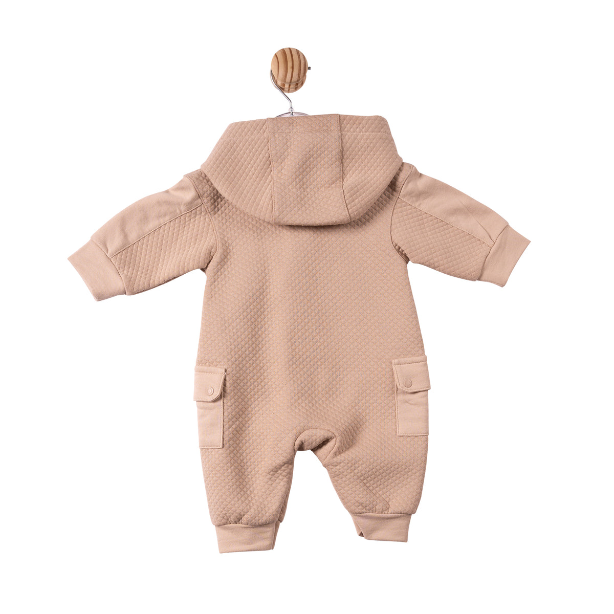 Beige Square Jacquard Zipped Romper - MB7386