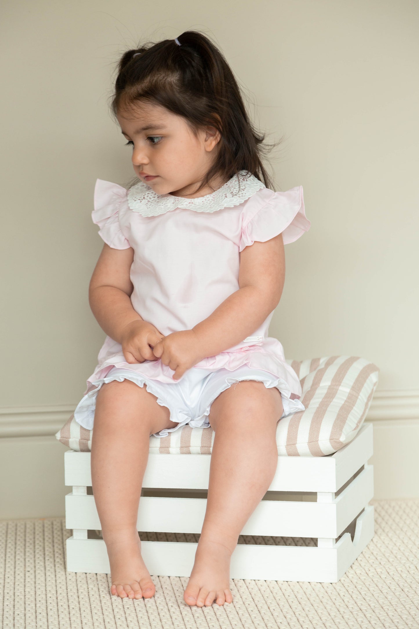 Pink Broderie Collar Top and Short