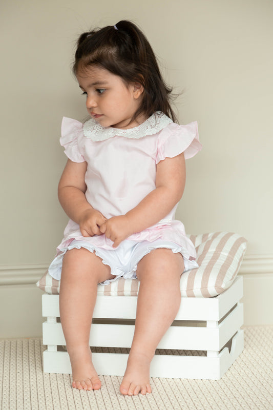 Pink Broderie Collar Top and Short