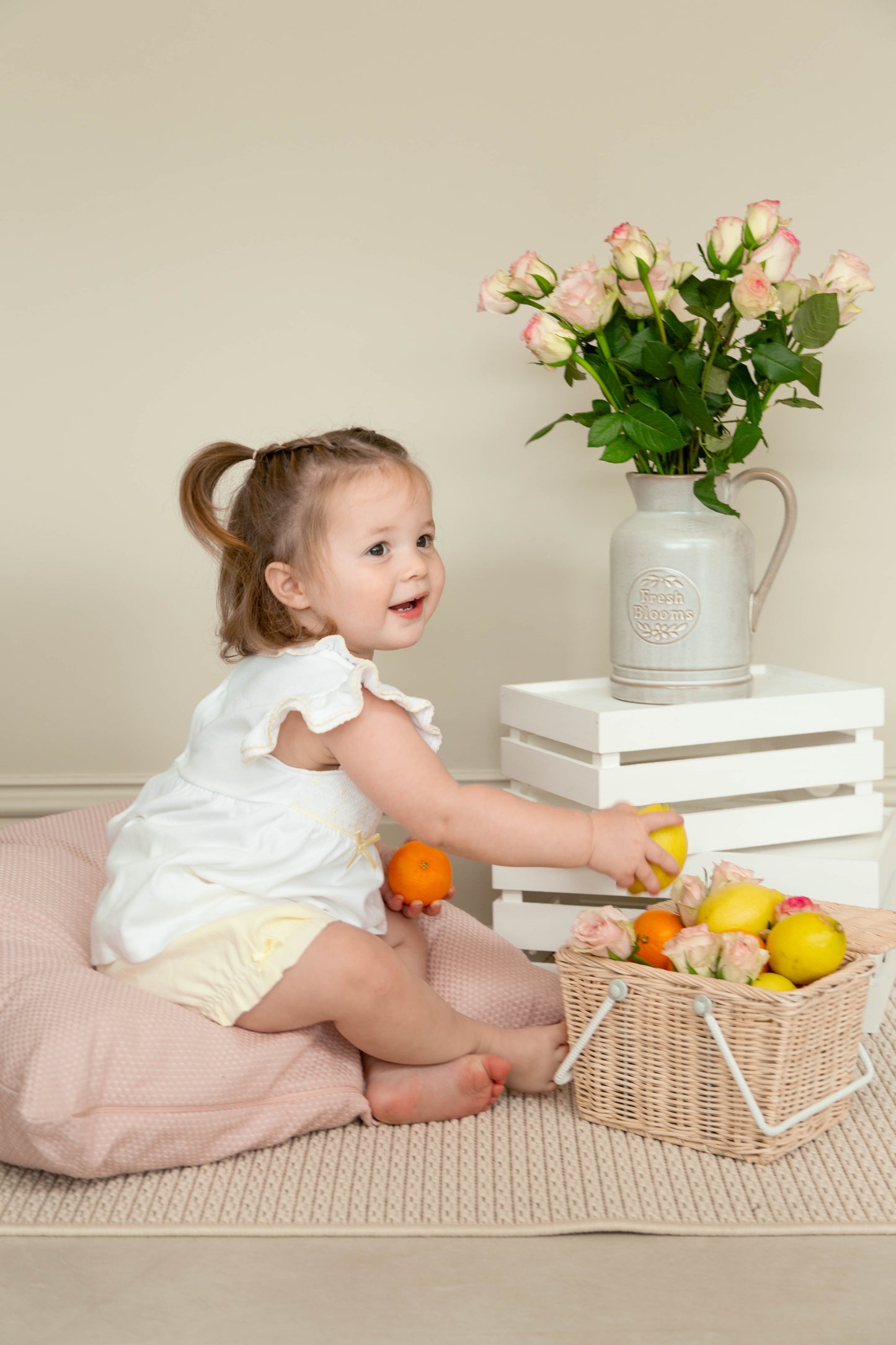 White and Lemon Smocked Top and Bloomer Short