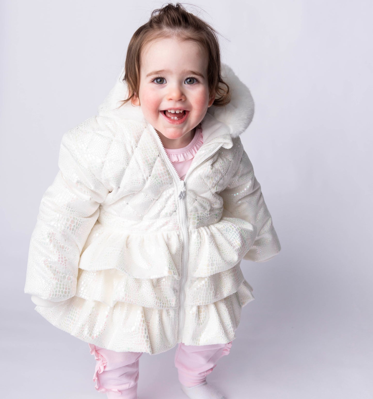 White Irridescent Quilted Coat