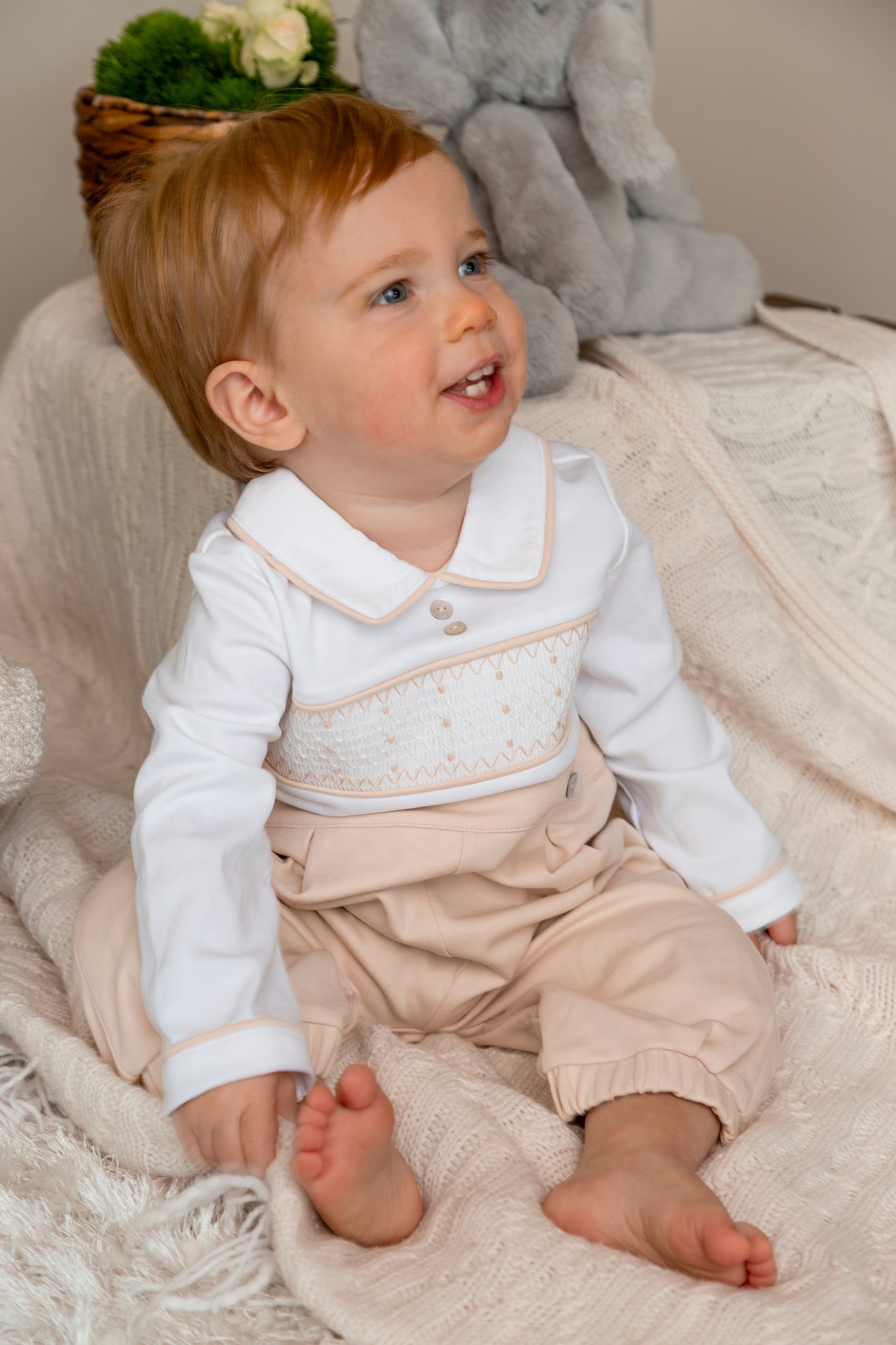 Beige Smocked Romper