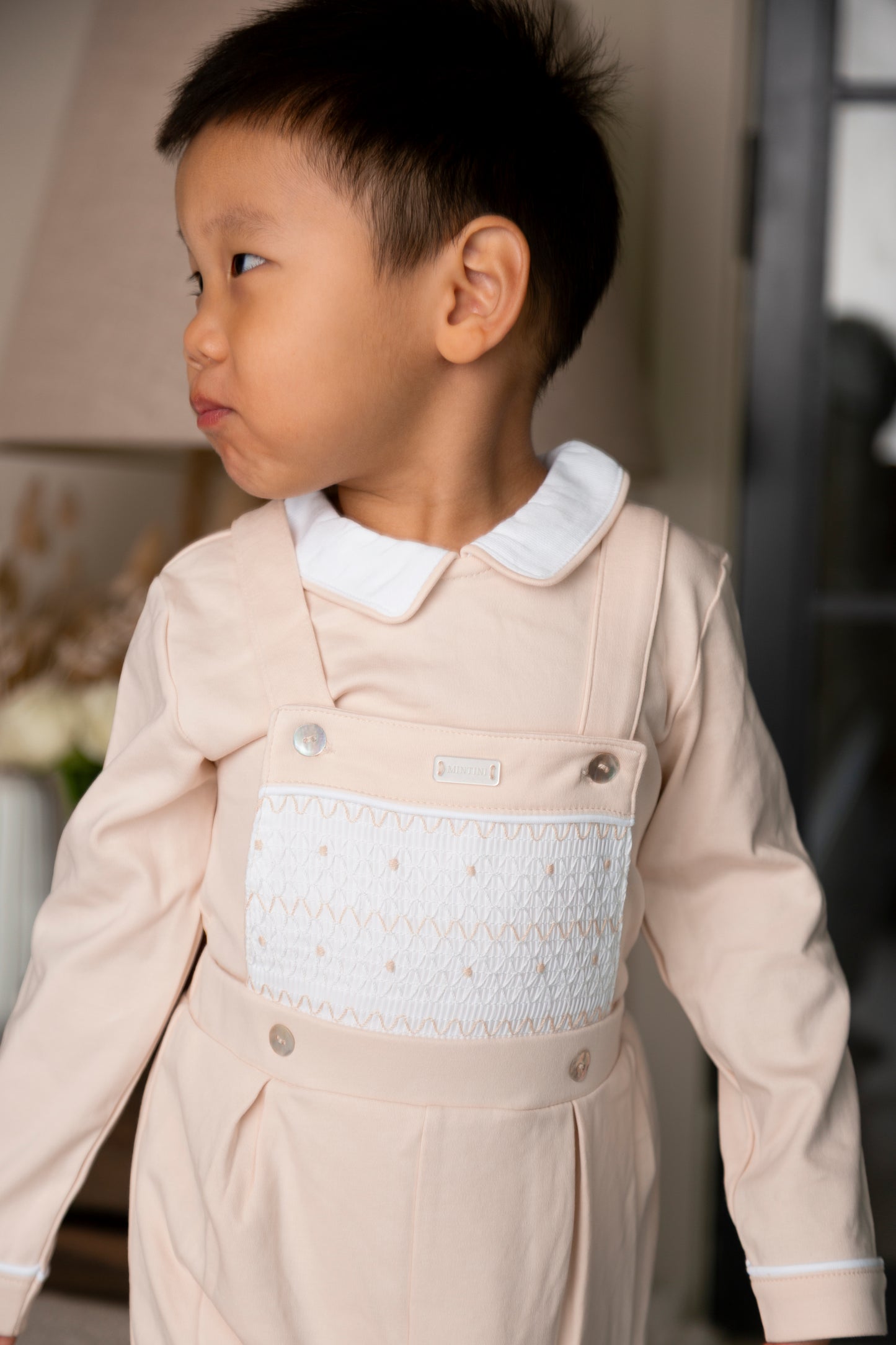 Beige Smocked Top and Dungaree
