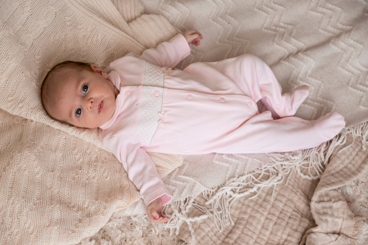 Pink Smocked Tiny Babygrow with Hat