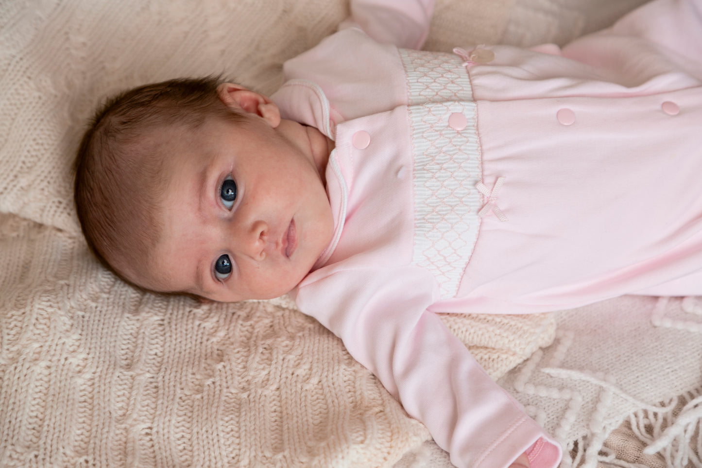 Pink Smocked Tiny Babygrow with Hat