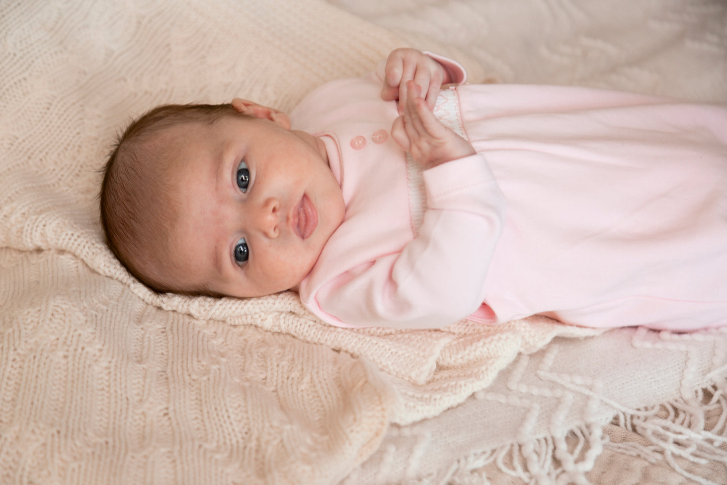Pink Smocked Tiny Baby Body, Dungaree and Hat