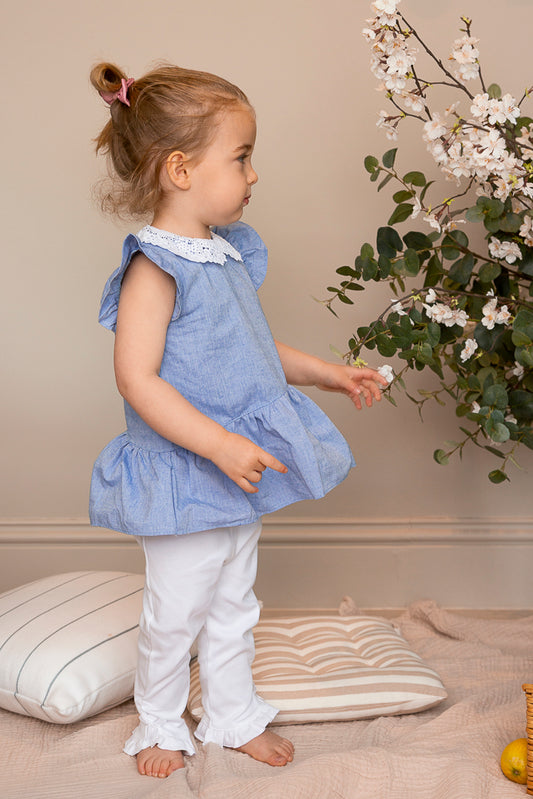 Blue Broderie Collar Tunic and Legging