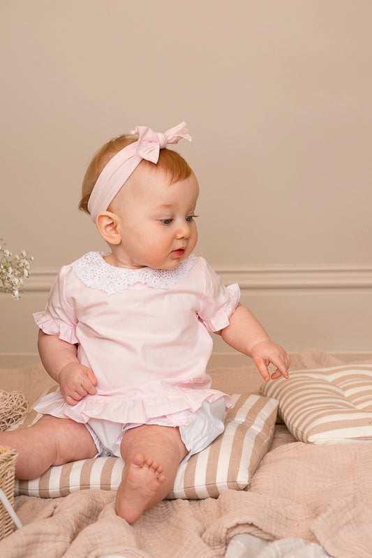 Pink Broderie Collar Top and Bloomer