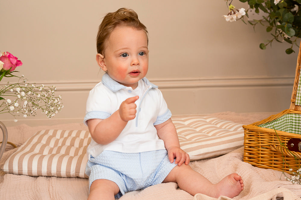 Blue Collared Waffle Romper