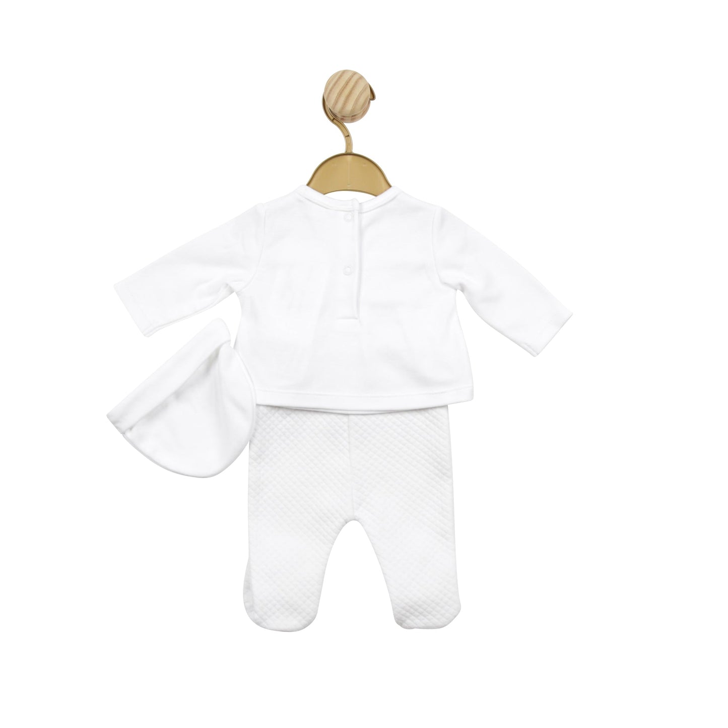 White Smock Waffle Tiny Baby Top, Pant and Hat