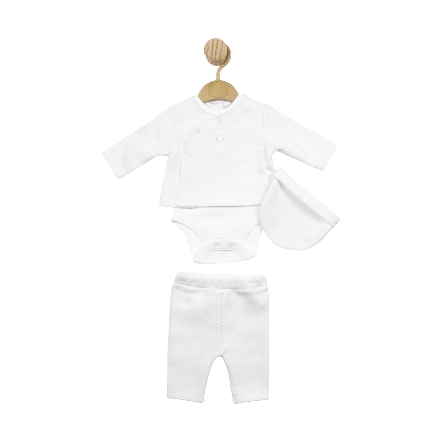 White Waffle Tiny Baby 3pc Set and Hat