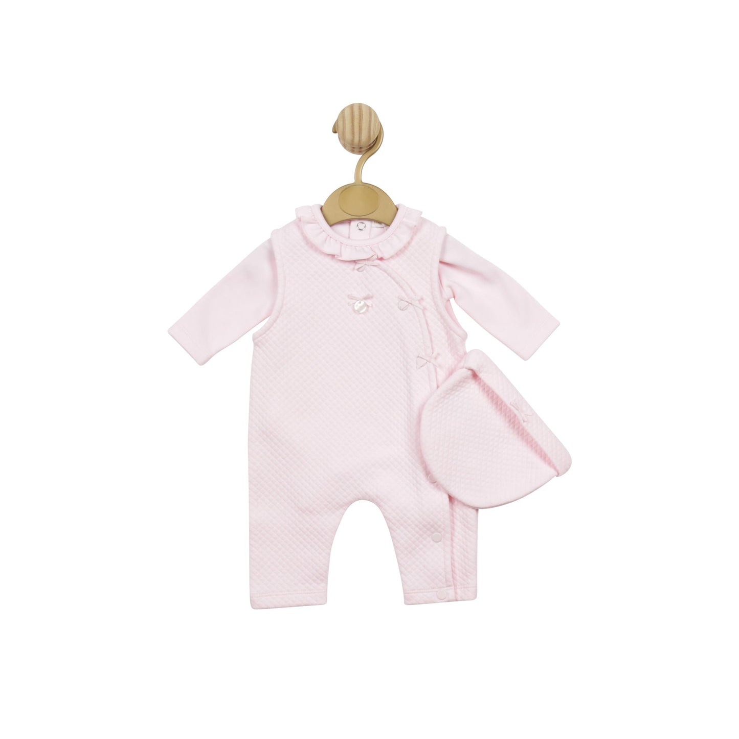 Pink Waffle Tiny Baby Body, Dungaree and Hat