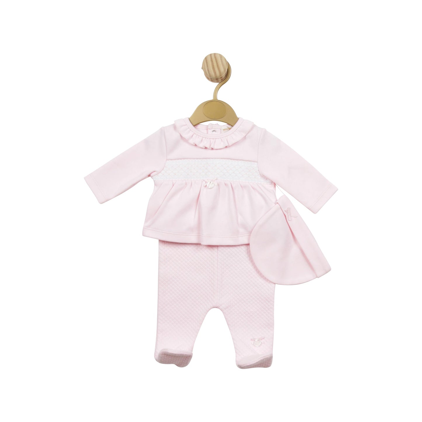 Pink Smock Waffle Tiny Baby Top, Pant and Hat