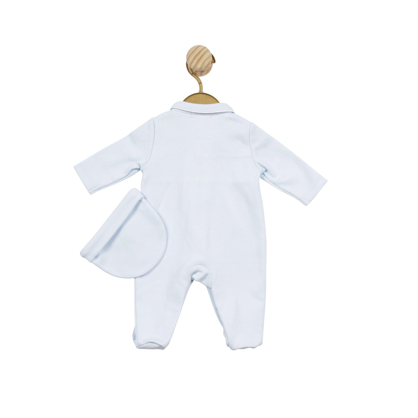 Blue Smocked Tiny Babygrow with Hat