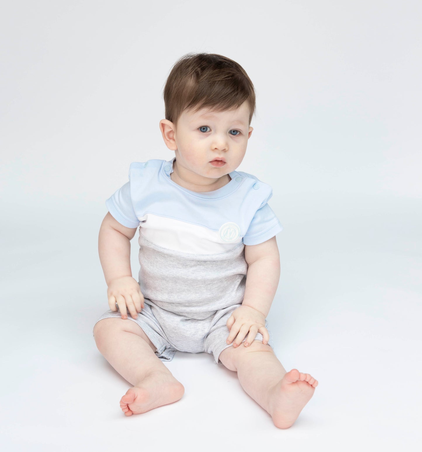 Blue Grey and White Rubber M Short Romper