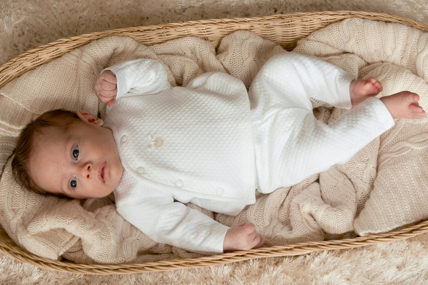 White Waffle Tiny Baby 3pc Set and Hat