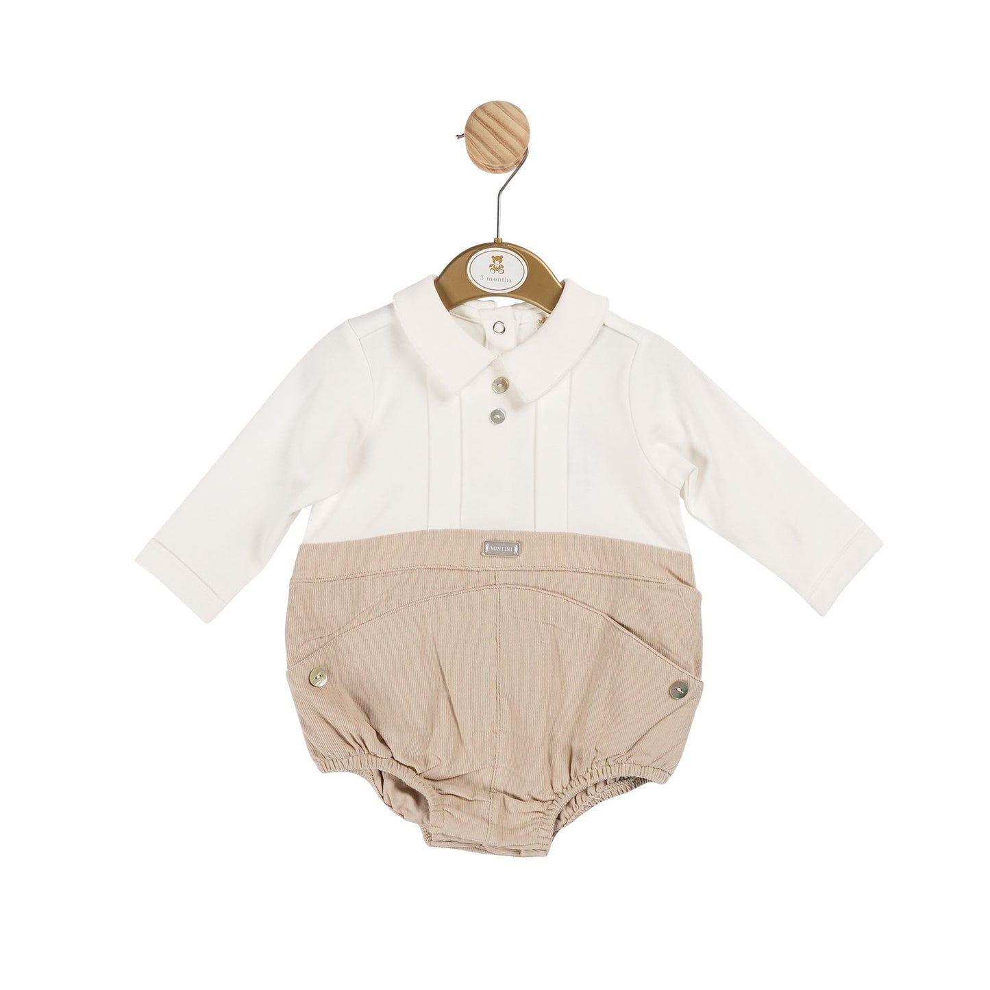 Boys Beige Needlecord Short Romper