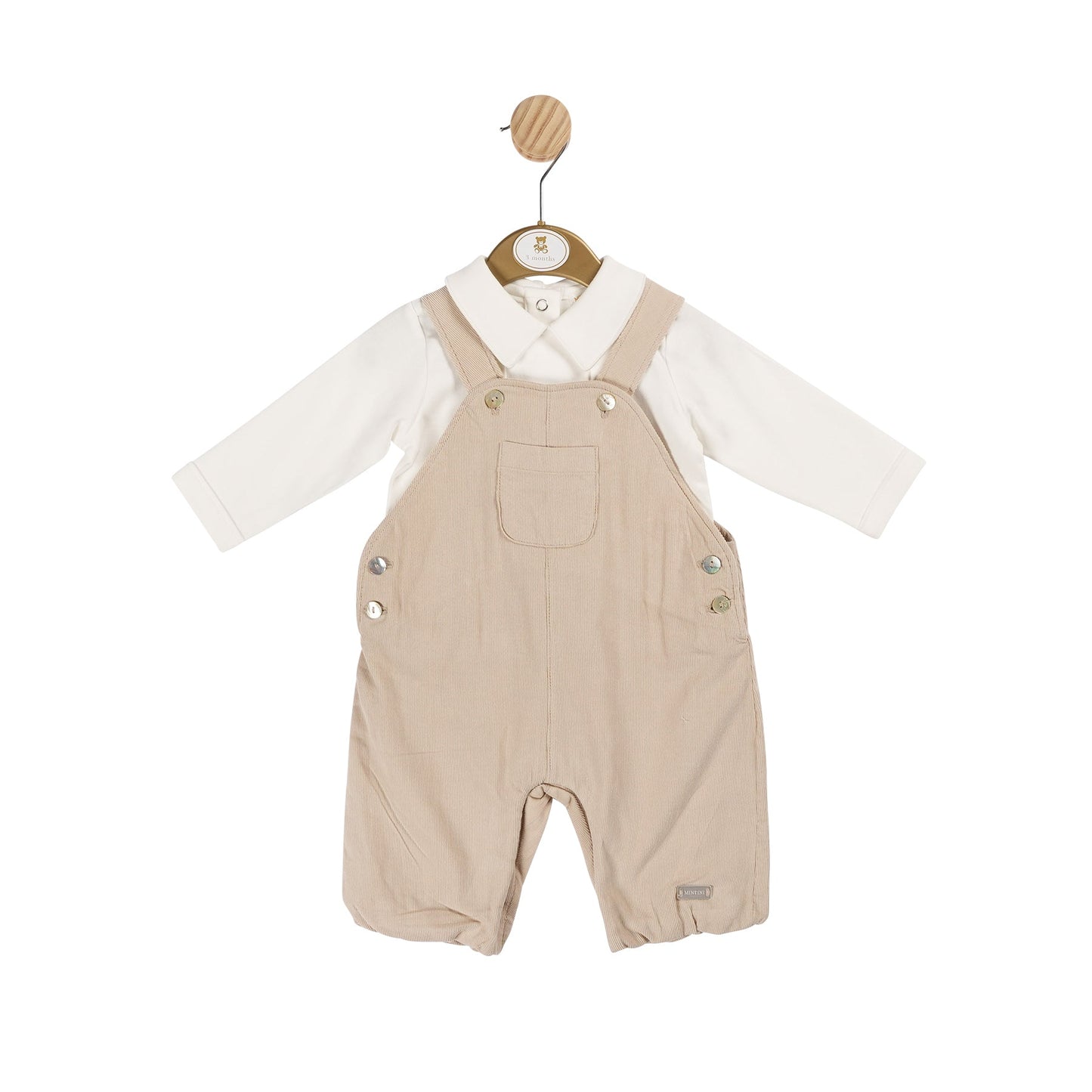 Boys Beige Needlecord Long Dungaree