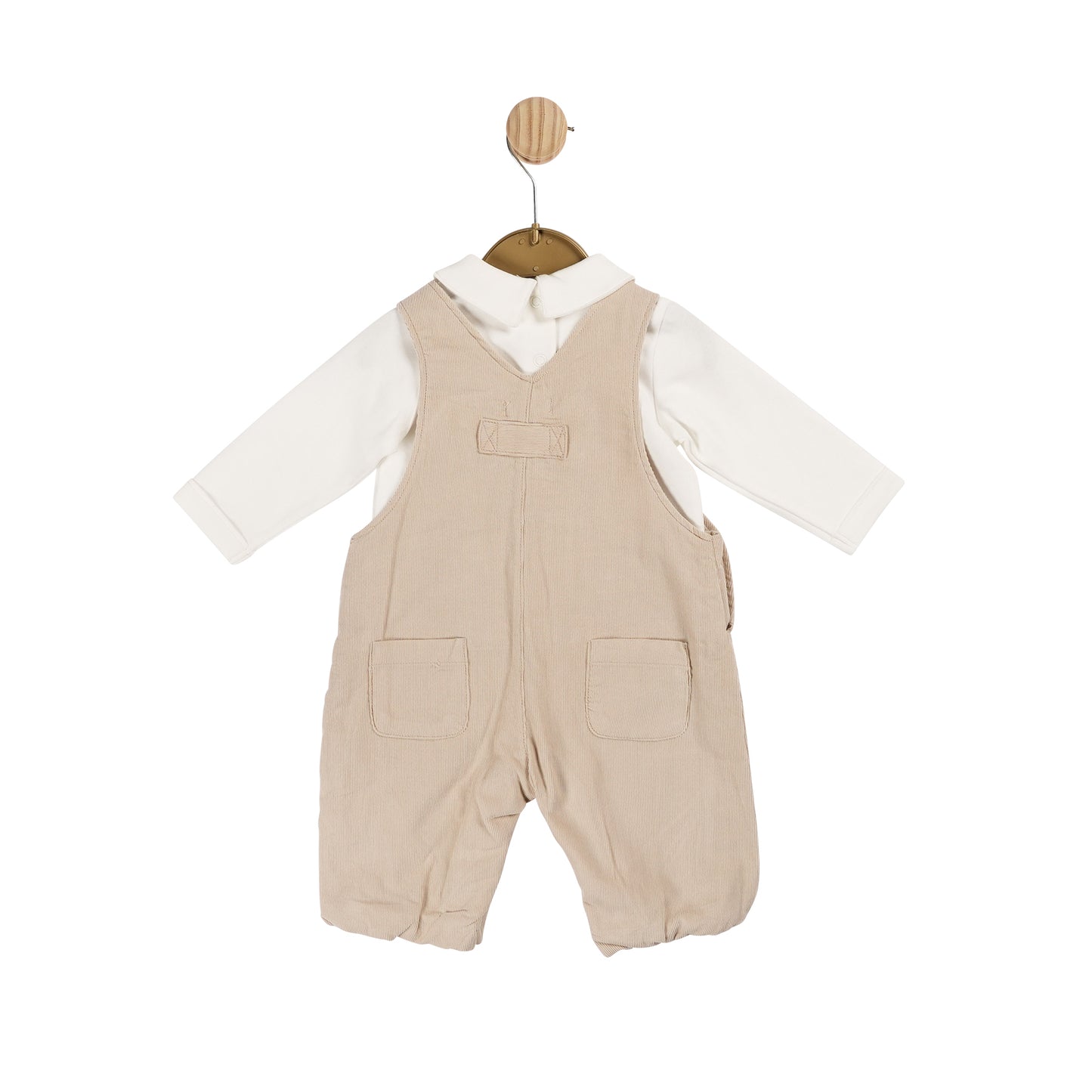 Boys Beige Needlecord Long Dungaree