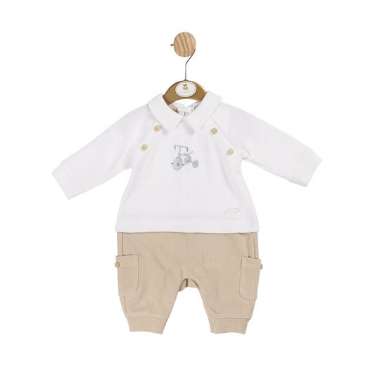 White and Beige Bike Long Romper