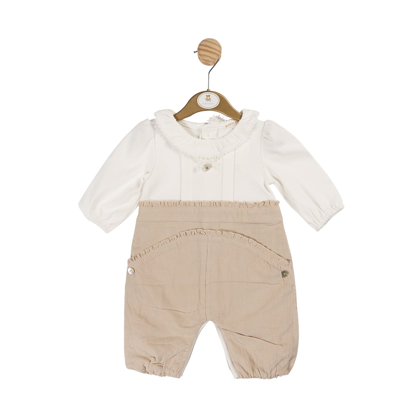 Girls Beige Needlecord Long Romper